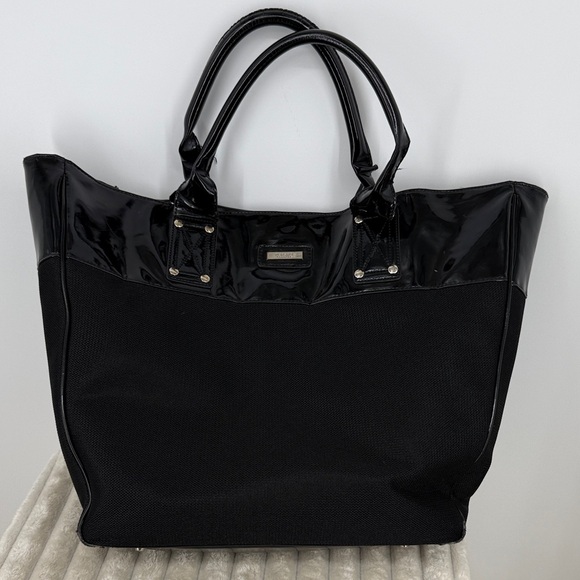 Versace Handbags - Versace Parfums Large Black Tote Bag with Patent Leather Trim